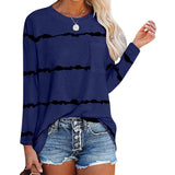 Women's Stripe Print Scoop Neck Loose Fit Long Sleeve T Shirt Pocket Casual Tops