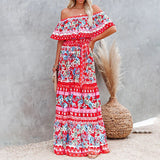 Women Casual Slim Fit Off Shoulder Maxi Dress Summer Beach Short Sleeve Sundress