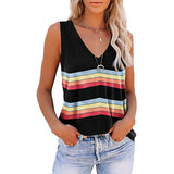 Women Stripe V-Neck Vest Tank Top Sleeveless T-Shirt Loose Pullover Blouse Tee