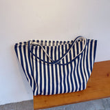 Striped Canvas Beach Tote Casual Daily Travel Shoulder Bag Handbag Shopping Bag