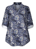 Women Floral Printed V Neck Long Sleeve T-Shirt Pullover Blouse Tops Tunic Tee