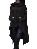 Women Hoodies Long Sleeve Tops Hooded Blouse Tunic Sweater Pockets Irregular Hem