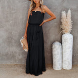 Women's Strapless Maxi Dress Tube Top Bandeau Sleeveless A-Line Dress Sundress