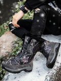 Mens Winter Snow Boots Camouflage Keep Warm Lace Up Outdoor Hiking Mid Calf Booties Anti Slip
