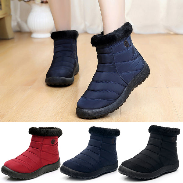 Womens Solid Color Round Toe Slip On Ankle Boots Warm Lightweight High Top Shoes