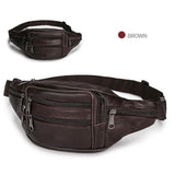 Unisex Cowhide Leather Fanny Pack Waist Bag Belt Pouch Travel Purse Multi-Pocket
