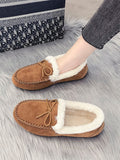 Bowknot Loafers for Women Winter Warm Moccasins Slippers Faux Fur Lined Casual Flat Shoes Indoor & Outdoor