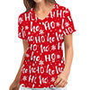 Women Christmas Floral Print Uniform Scrub Pockets Tops Work V Neck Wear Shirt