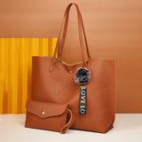 2Pcs Women PU Leather Tote Handbag Fashion Shopper Shoulder Bag Purse Satchel with Matching Wristlet Wallet for Mom Girls Gifts