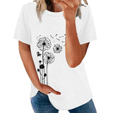 Women Summer Short Sleeve T Shirt Crew Neck Casual Blouse Sunflowers Print Tops