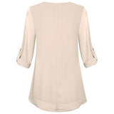 Women's Adjusted 3/4 Sleeve Crew-Neck Chiffon Shirt Casual Loose Pullover Blouse