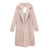 Women Fuzzy Fleece Lapel Open Front Long Cardigan Coat Faux Fur Warm Winter Outwear Jackets