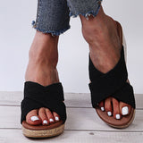 Women Cross Strap Slippers Mules Wedge Anti-Slip Casual Shoes Peep Toe Sandals