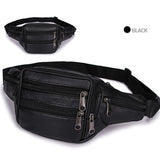 Unisex Cowhide Leather Fanny Pack Waist Bag Belt Pouch Travel Purse Multi-Pocket