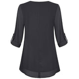 Women's Adjusted 3/4 Sleeve Crew-Neck Chiffon Shirt Casual Loose Pullover Blouse