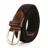 Men Women Canvas Knitted Braided Woven Webbing Belt Elastic Stretch Belts Buckle