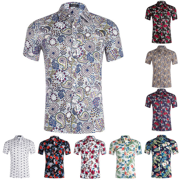 Men Hawaiian Shirts Blouse Summer Beach Holiday Dress Short Sleeve T Shirts Tops