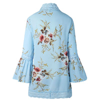 Lady Lace Hollow Flowers Flared Sleeve Open Front Outwear Casual Light Smock Top