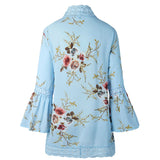 Lady Lace Hollow Flowers Flared Sleeve Open Front Outwear Casual Light Smock Top