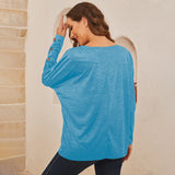 Women's Solid Color One Shoulder Long Sleeve T-shirt Buttons Casual Tops Loose