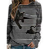 Women 3D Animal Patterns Stripes Design Long Sleeve T-shirt Crew Neck Loose Tops