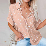 Button Up Blouses for Women Casual Loose V Neck Shirt Plus Size Star Print Summer Short Sleeve Tops with Pocket