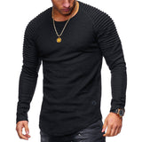 Mens Long Sleeve Crew Neck Tops Casual Ruched T-Shirts Blouse Pullover Tunic Tee
