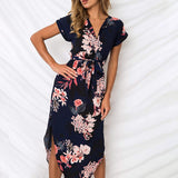 Women Casual Short Sleeve Midi Dress Ladies V-Neck Shirt Dress Sundress Lace Up