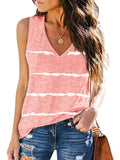 Women Stripe V-Neck Vest Tank Top Sleeveless T-Shirt Loose Pullover Blouse Tee